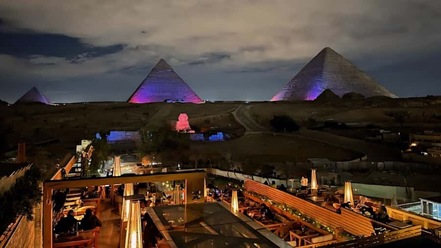 Giza: Dinner with Pyramids All Around You at Rooftop7000 - The Great Pyramid Inn Dinner: Set Menu, Service, and Live Entertainment